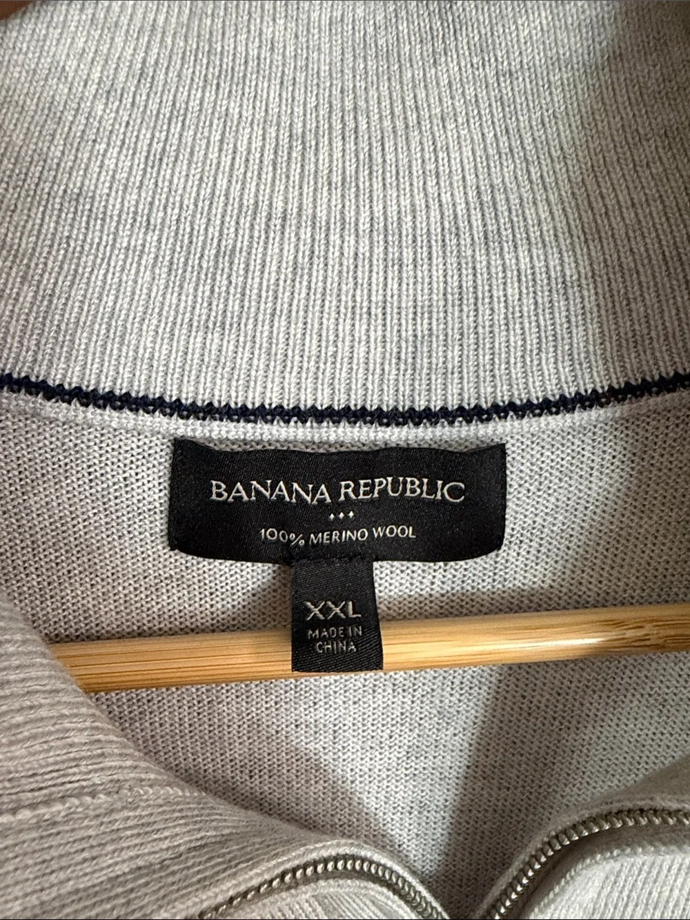 Banana Republic Men's Merino Wool Quarter-Zip Sweater - Light Gray